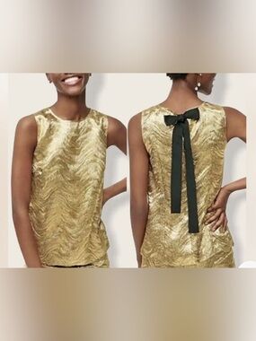 J. Crew Women Gold Metallic Bow-Back Top